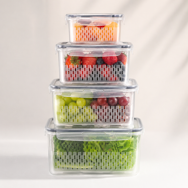 Set de 4 Recipientes para Conservación Fresca con Escurridor y Tapa Hermética
