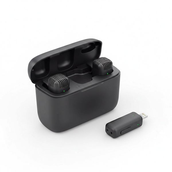 Micrófono lavalier doble inalámbrico compatible con iPhone