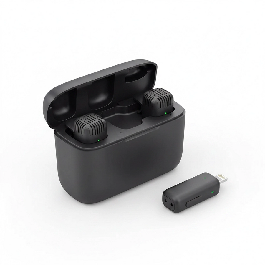 Micrófono lavalier doble inalámbrico compatible con iPhone