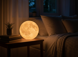 Lámpara luna 3D en el dormitorio creando atmósfera relajante